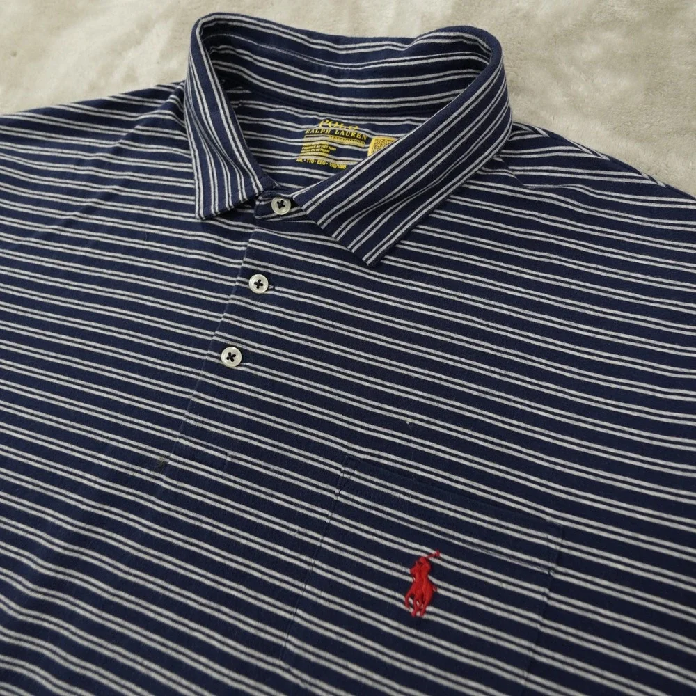 Polo Ralph Lauren Performance Polo Shirt Men's XXL Navy Blue White Stripe Preppy
